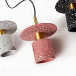 Terrazzo Inspired Cement Cylinder Led Pendant Lights Modern Island Lighting