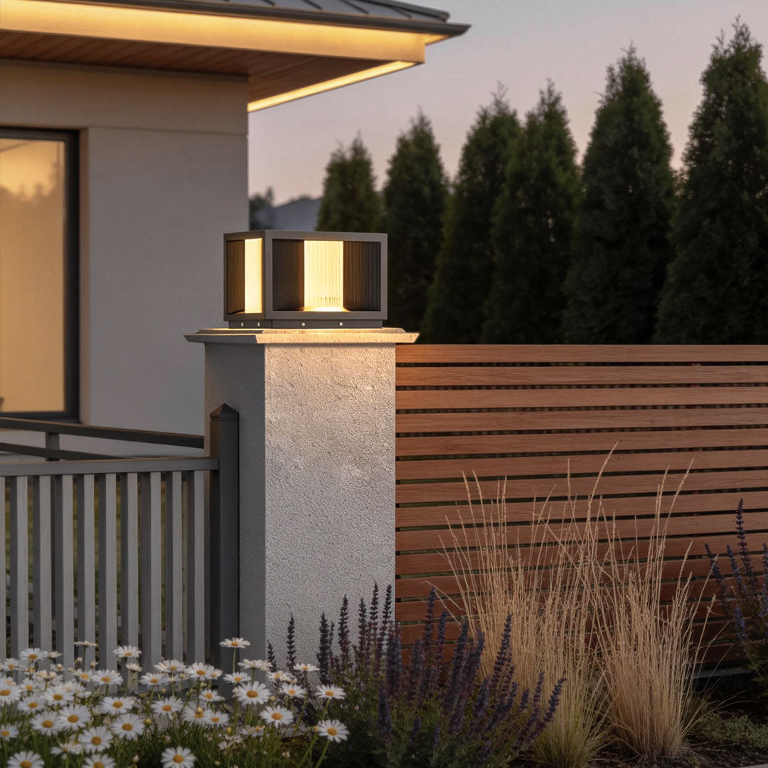 Modern Outdoor Pillar Light in Black Stainless Steel with Clear Glass
