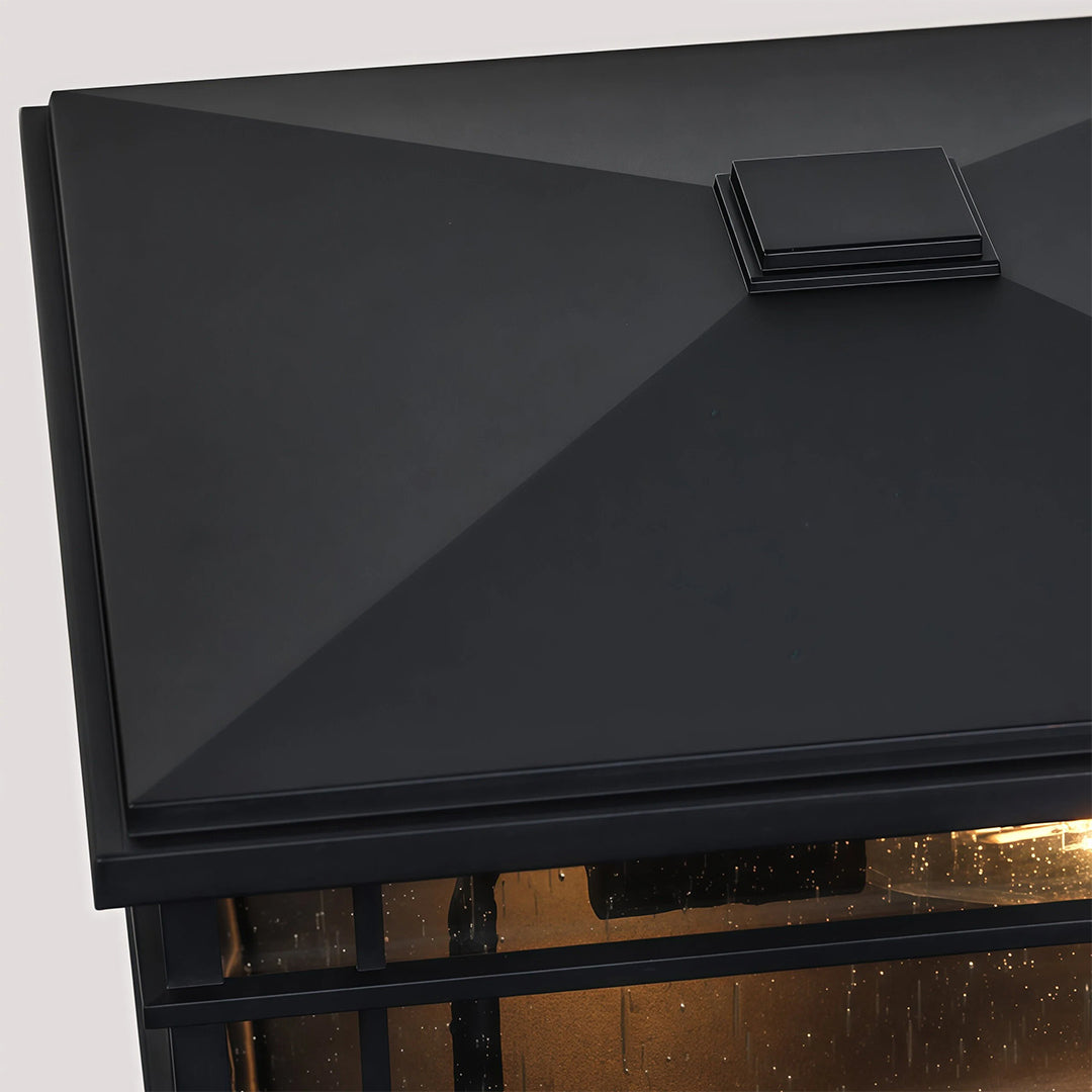 Outdoor Pillar Light in Black Aluminum with Clear Glass Shade for Courtyards
