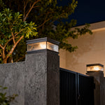 Square Brass Pillar Mount Outdoor Gate Light with Clear Glass Shade
