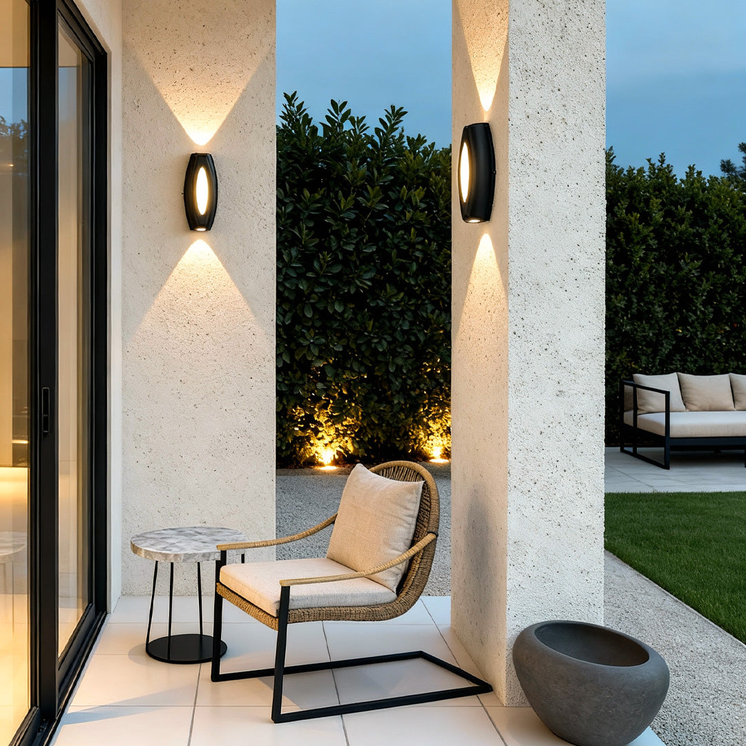 Outdoor Up and Down Wall Sconce with Dual LED Lighting in Black Aluminum
