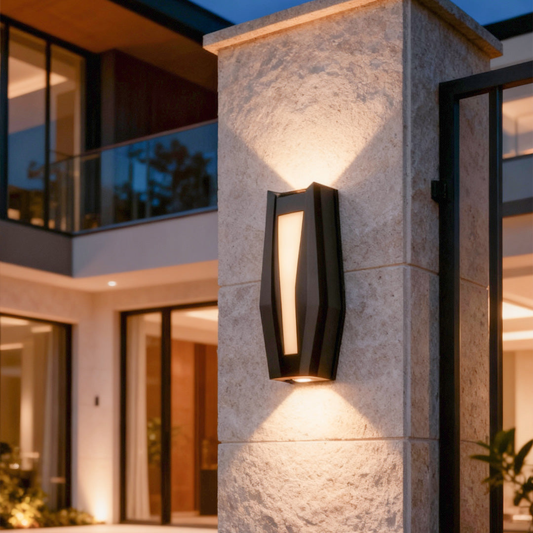 Geometric Up Down Outdoor Wall Light in Black Aluminum