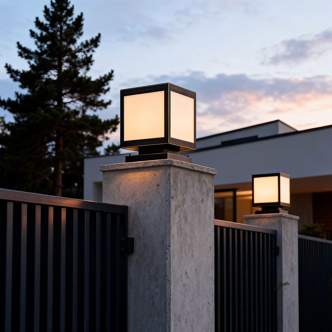 Pillar Solar Light Outdoor Waterproof Square Copper Light
