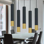 Elongated Cylinder Black And Gold Metal Shade Led Modern Pendant Light Island Hanging Lights