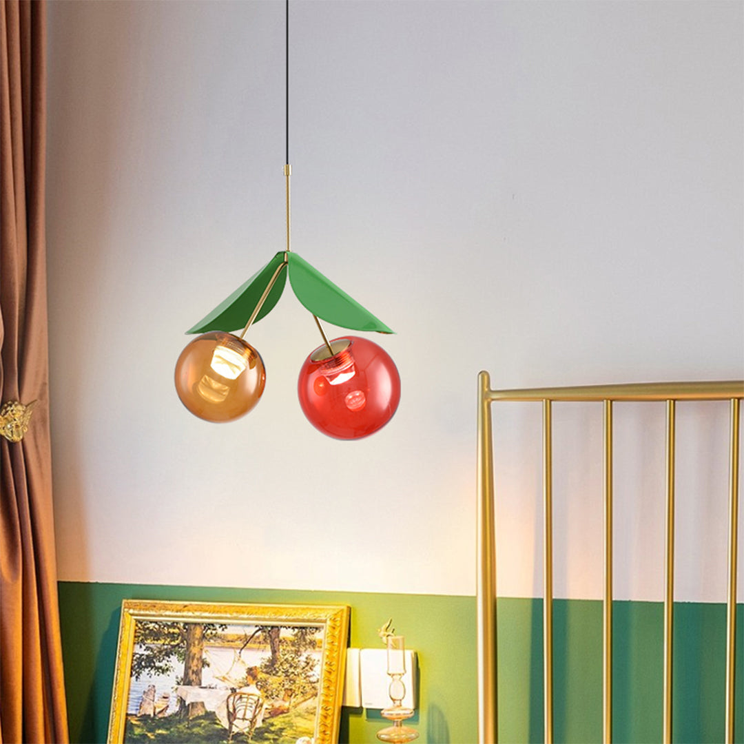 Nordic Cherry Glass Pendant Light with Gold Finish, LED Ceiling Lamp