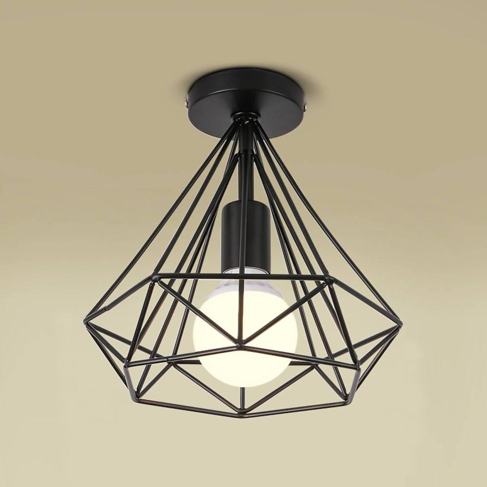 1 Light Mini Metal Geometric Caged Led Retro Flush Mount Lighting Ceiling Lights