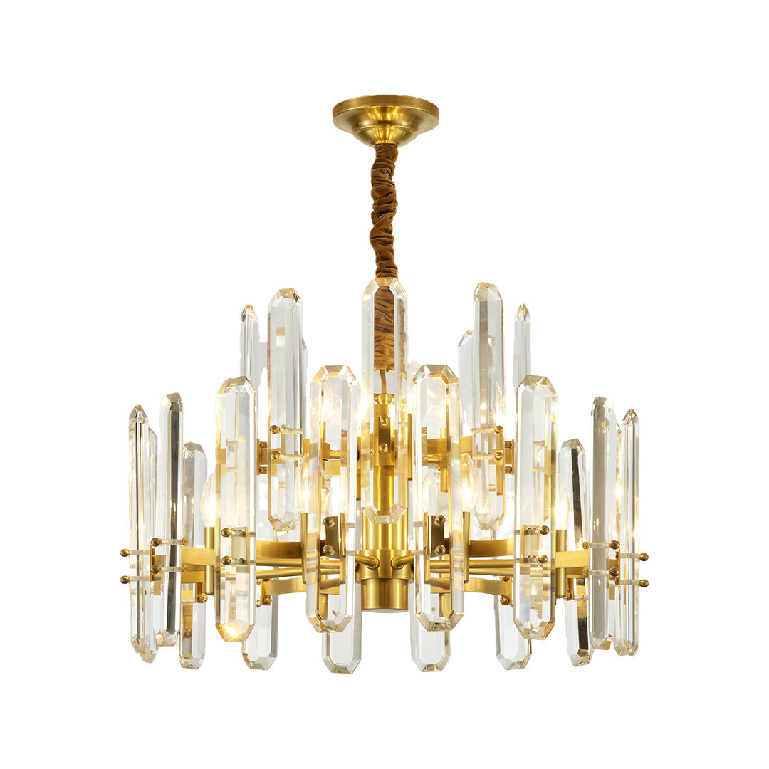 Modern Brass Chandelier with Clear Glass Shades for Dining Room and Living Room
