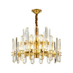 Modern Brass Chandelier with Clear Glass Shades for Dining Room and Living Room