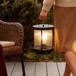 Modern Solar Lantern with Striped Glass Shade for Patio and Garden