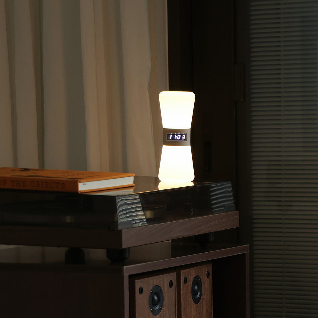White Hourglass Table Lamp with Gravity Sensor and Warm LED Glow
