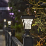 Solar-Powered Cast Aluminum Post Cap Lantern with Rippled Glass Shade
