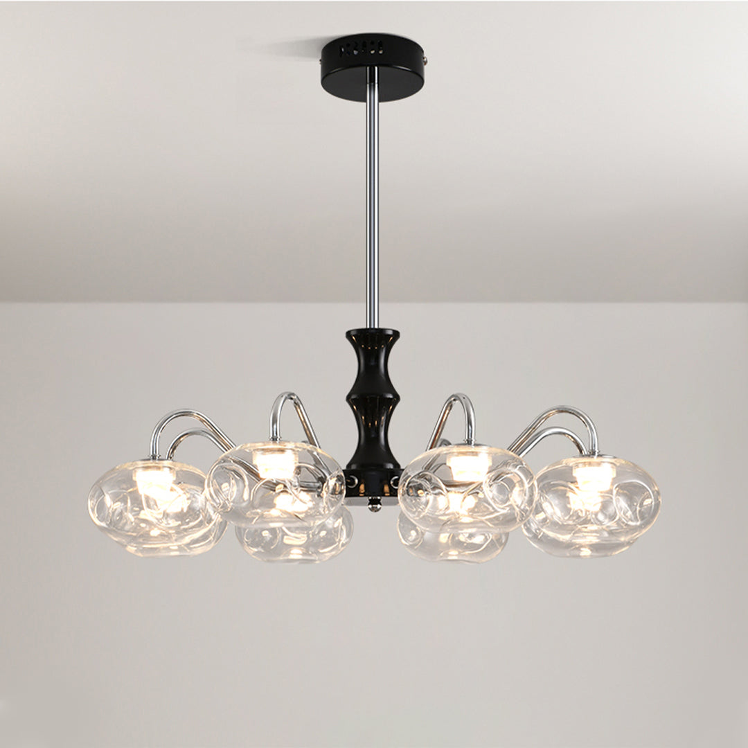Art Glass LED Chandelier with Wrought Iron Frame, 8 or 12 Lights
