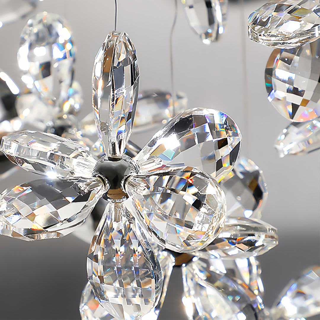 Italian Rock Crystal Chandelier with Flower-Shaped Crystal Shades