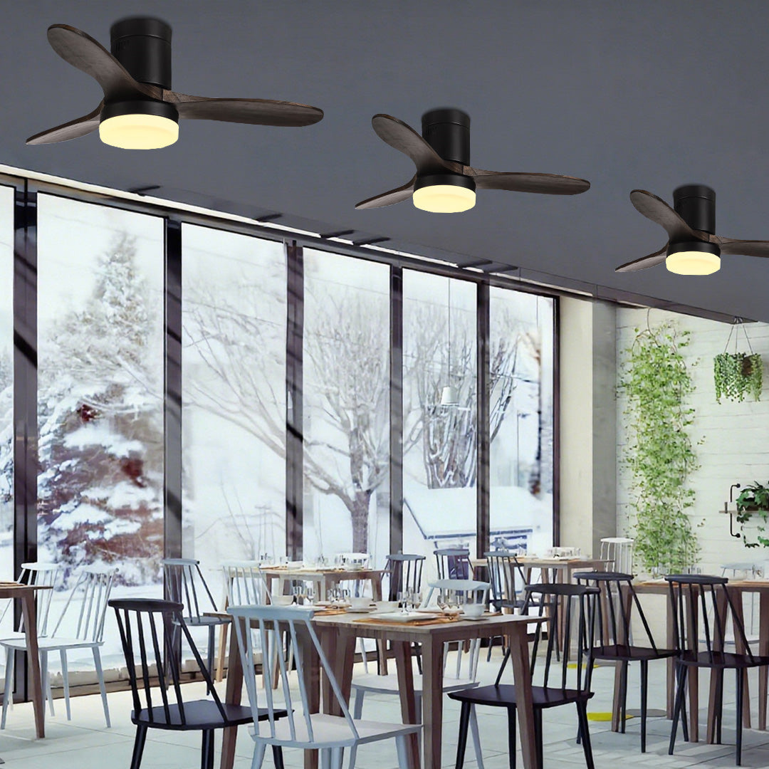 Aria 52" LED Ceiling Fan with Light, Three Solid Wood Blades, Matte Black Iron