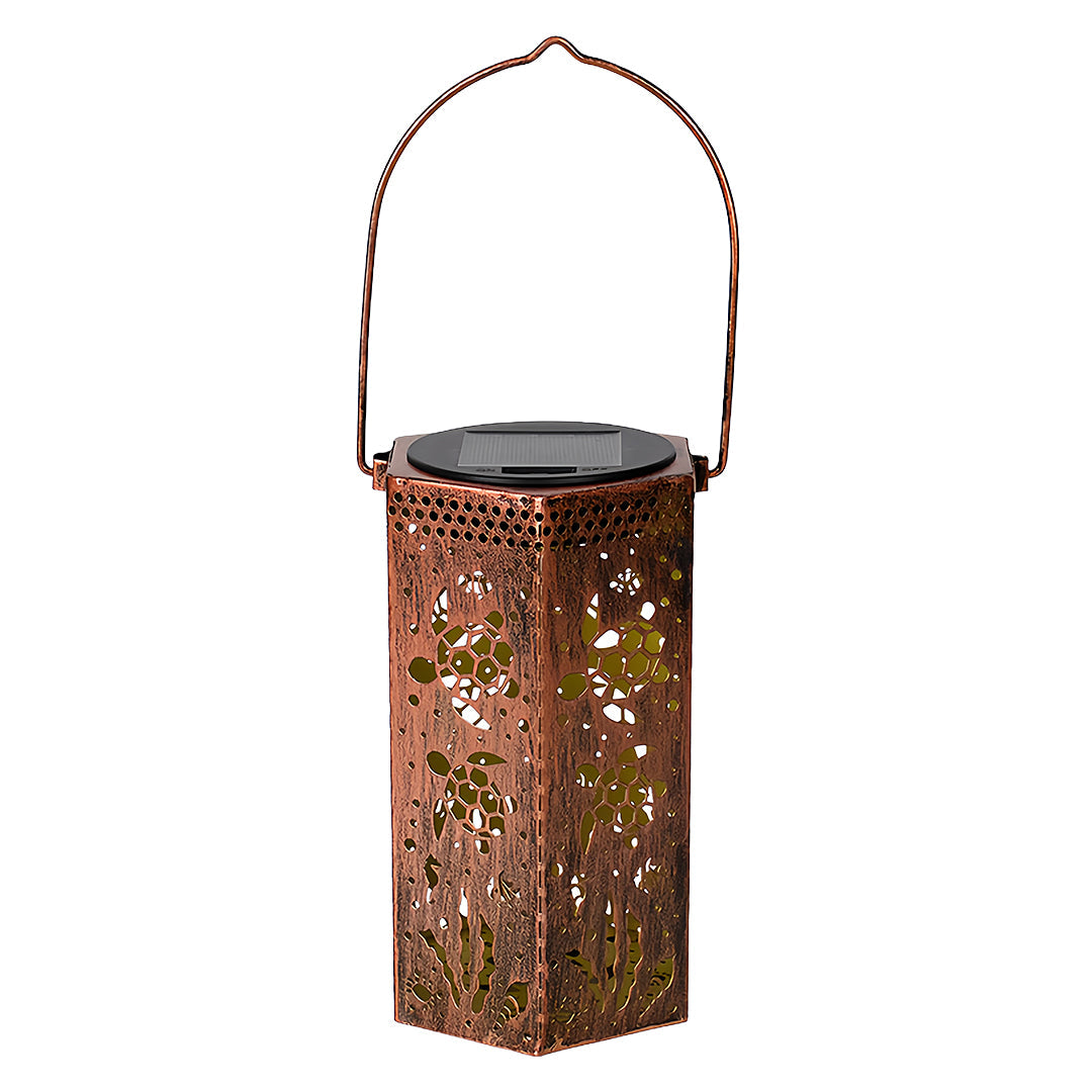 Solar-Powered Wrought Iron Outdoor Lantern with Nature Motifs