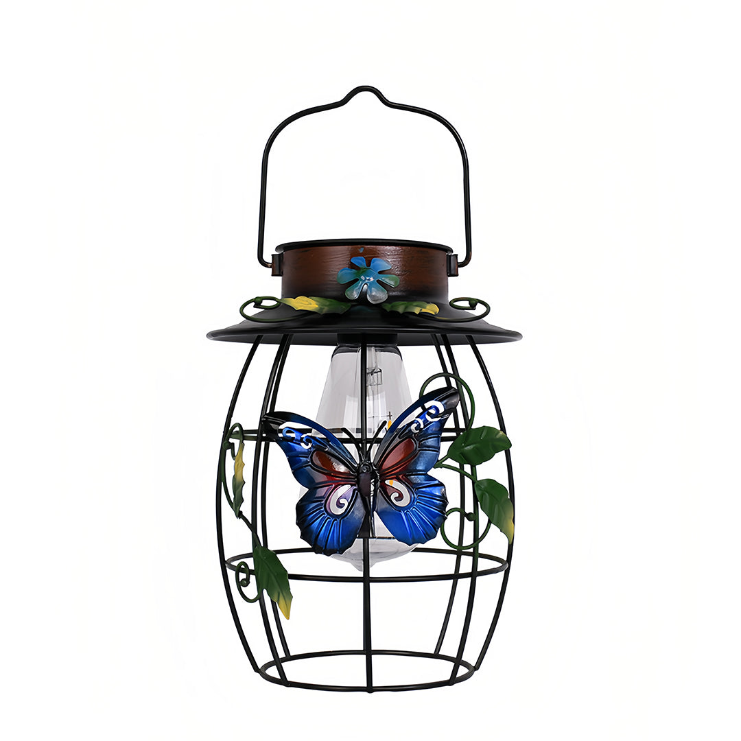 Artisan Iron Solar Butterfly Lantern for Garden & Patio