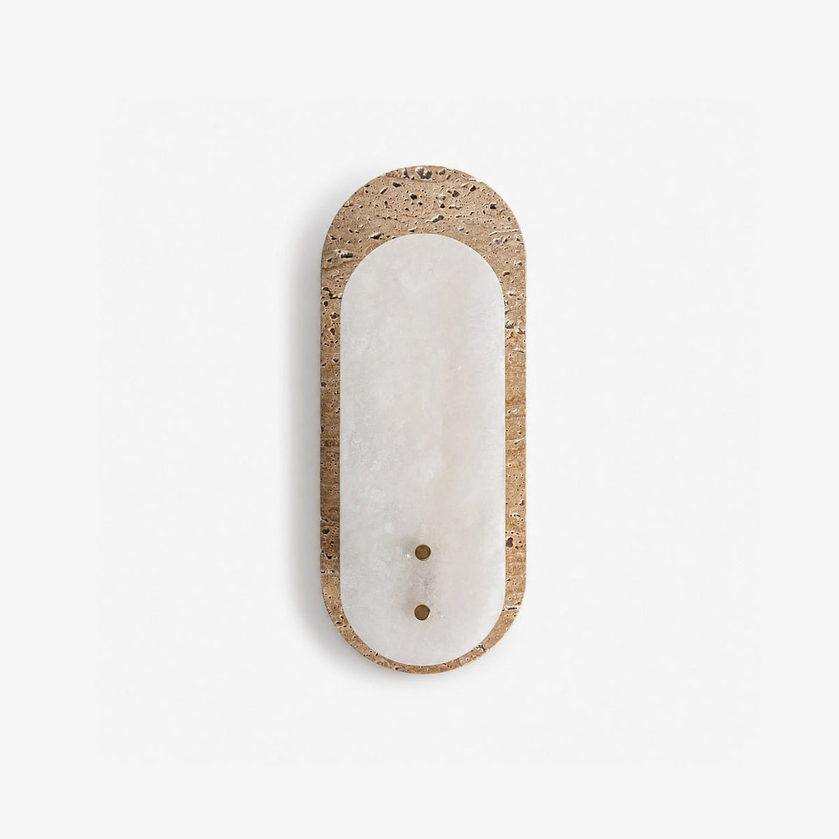 Travertine Pill Wall Sconce with Alabaster Glow and Aged Brass Accents