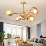 Scandinavian Rubberwood LED Chandelier | Modern Wood Pendant Light for Dining & Living Rooms