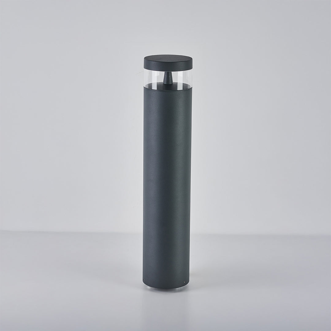 Modern Outdoor Pathway Bollard Light in Sand Gray Aluminum with Warm LED Glow
