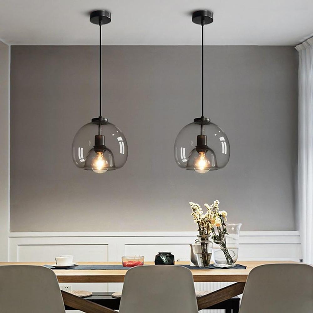 Smoked Glass Pendant Light with Matte Black Metal Shade