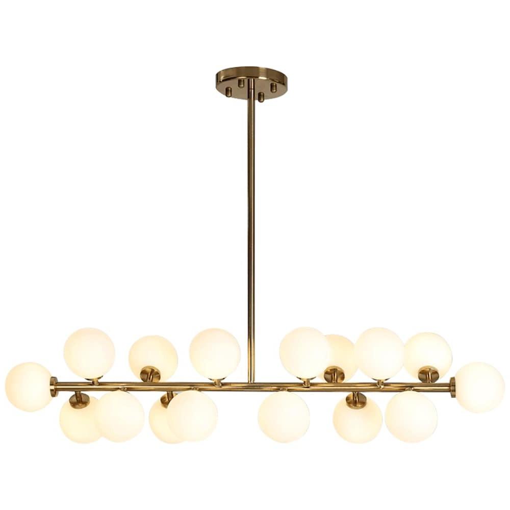 Modern Gold Kitchen Island Light 16 Light Linear Iron Global Glass Ceiling Lights Fixture 48W 110V Hardwired Indoor