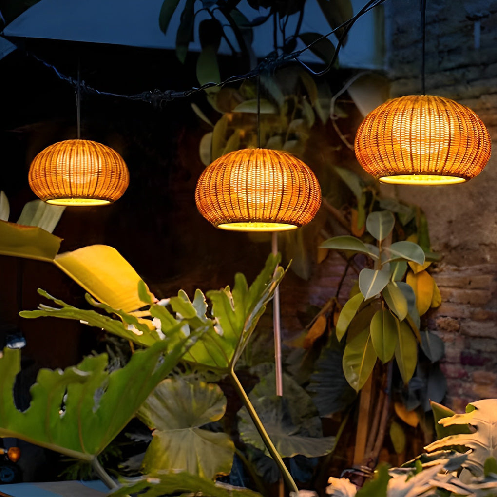 Artisan Rattan Pendant Light – Waterproof Outdoor Hanging Lantern