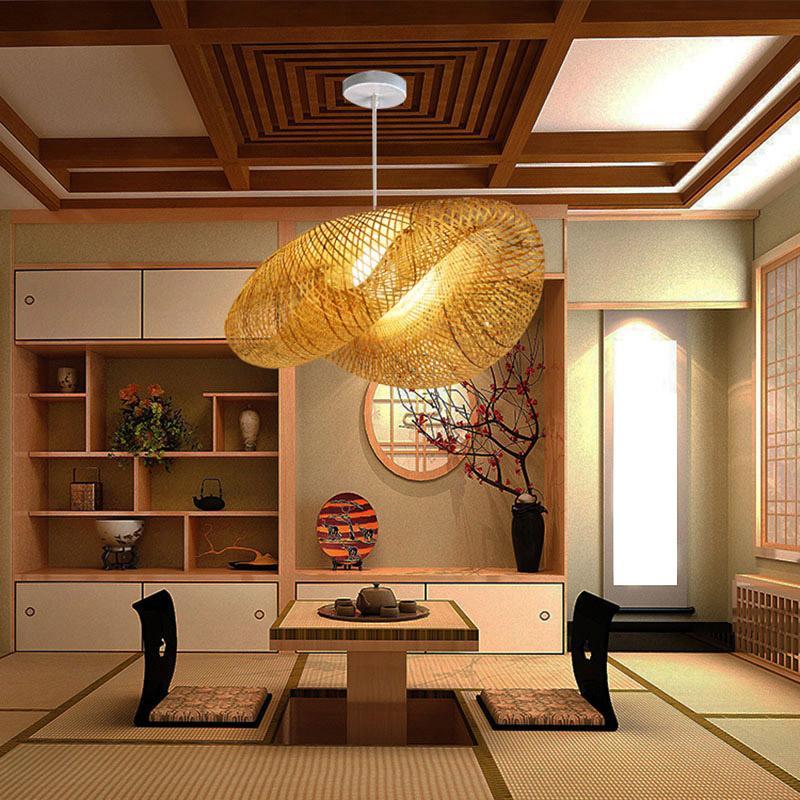 Rattan Wave Pendant Light – Handwoven Bamboo LED Ceiling Lamp