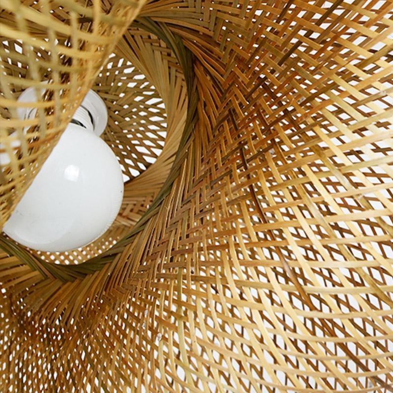 Rattan Wave Pendant Light – Handwoven Bamboo LED Ceiling Lamp