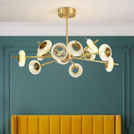 Modern Brass Led Chandelier With Ring Crystal Shades