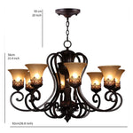 5 Light Bending Metal Bar Upside Down Glass Shade Vintage Chandelier Ceiling Light