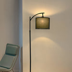 Arc Floor Lamp with Fabric Shade and Marble Base – Modern Minimalist Lighting for Living Room