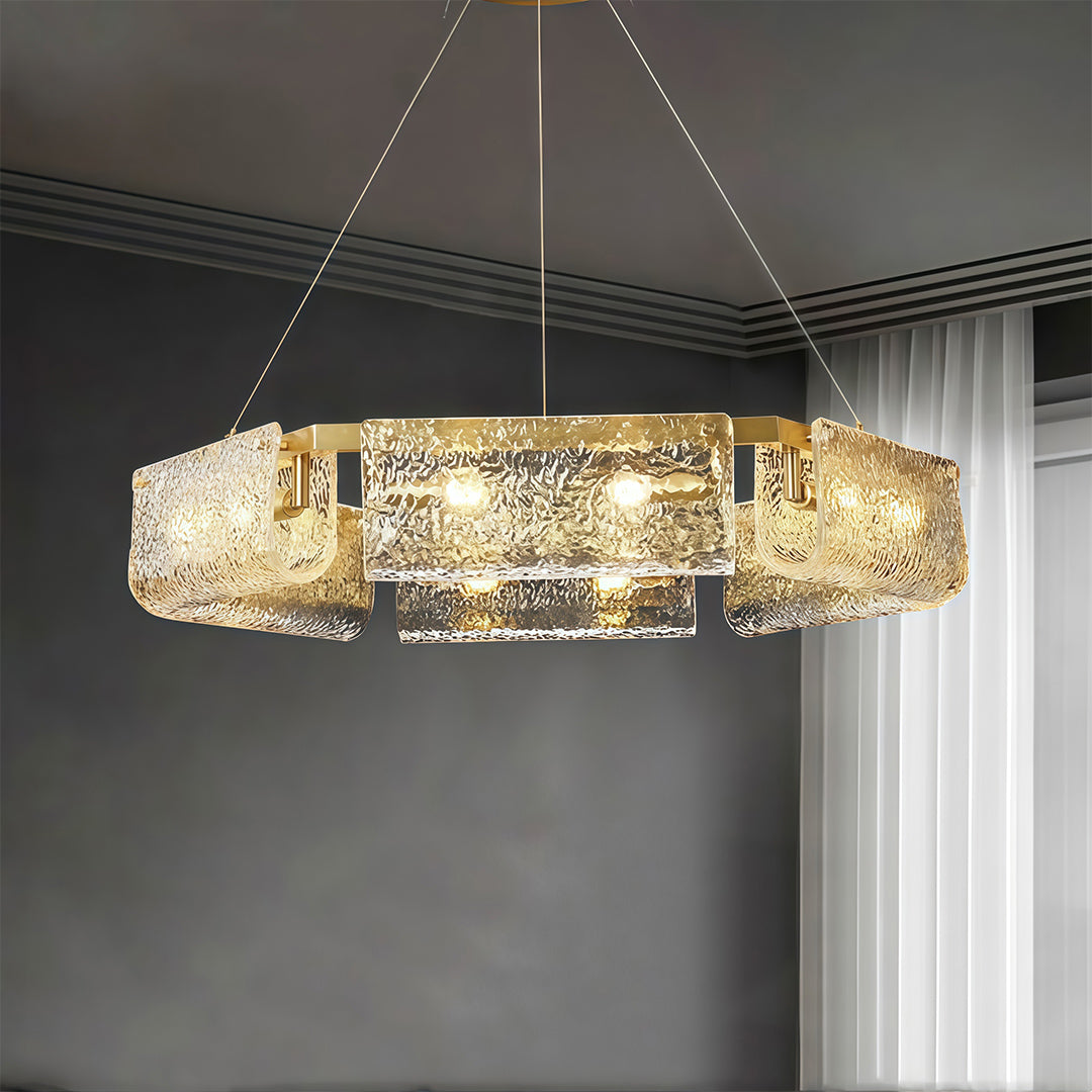 Italian Brass Rectangular Glass Chandelier, 6-10 Lights, Modern Luxury Ceiling Pendant
