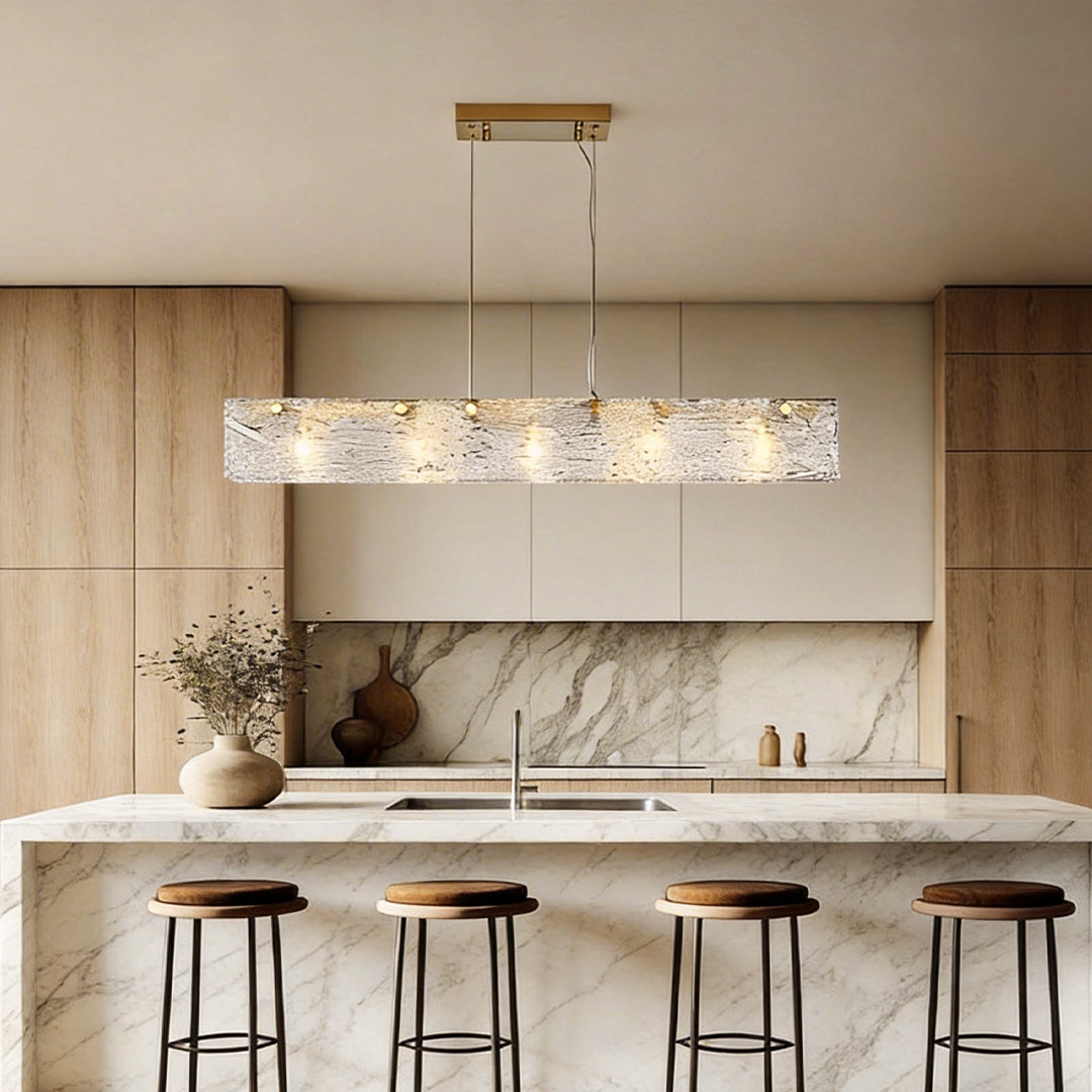 Linear Glass LED Chandelier in Gold Finish for Modern Interiors