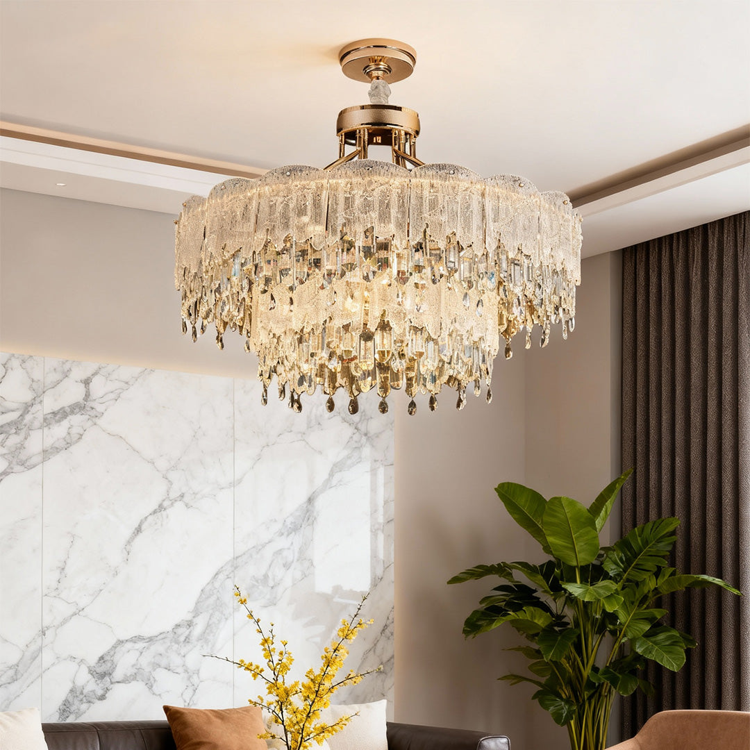 French Crystal Glass Fringe Chandelier | Luxury LED Ceiling Light