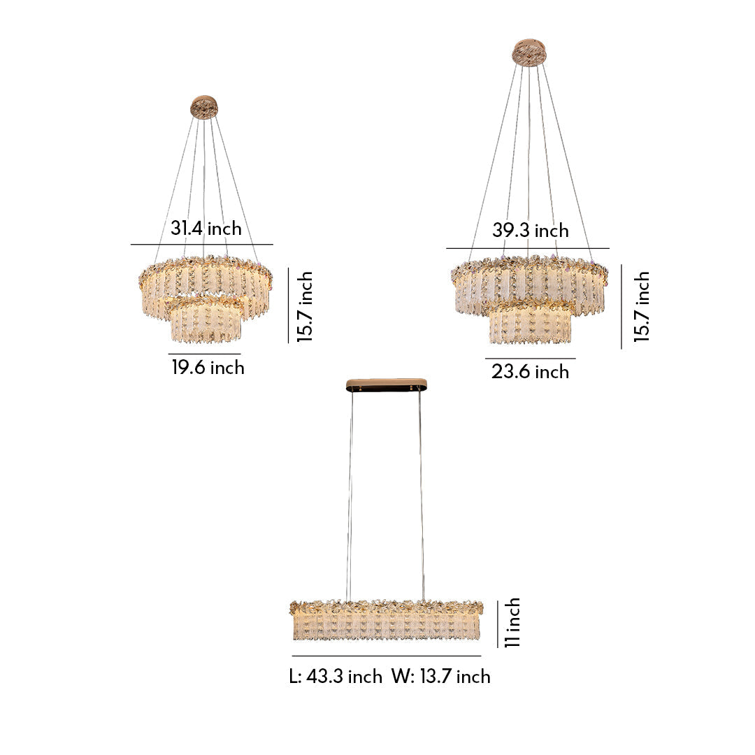 French Minimalist Crystal Chandelier in Champagne Gold Finish