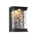 Modern Rectangular Outdoor Wall Sconce in Black Aluminum with Water-Drop Glass