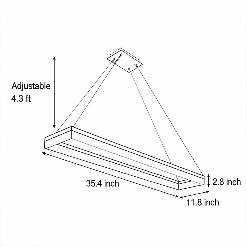 Modern Rectangular LED Pendant Light in Matte Black for Kitchen Island and Dining Room