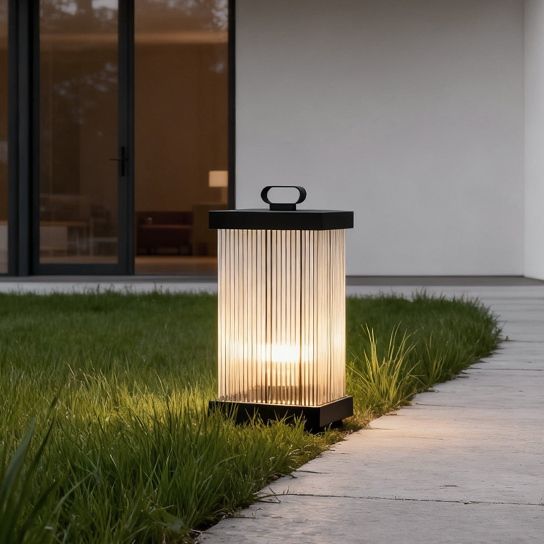 Ripple Glass Solar Lanterns for Garden, Modern Black Outdoor Lighting
