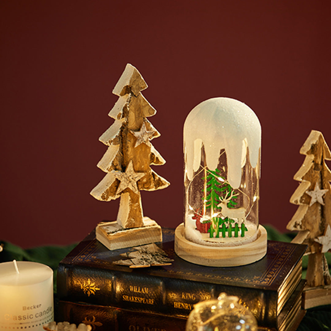 Nordic Snow Scene Table Lamp with Wooden Base and Warm LED Light