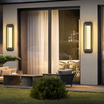 Modern Outdoor Wall Light in Black Stainless Steel with Rectangular LED Strip
