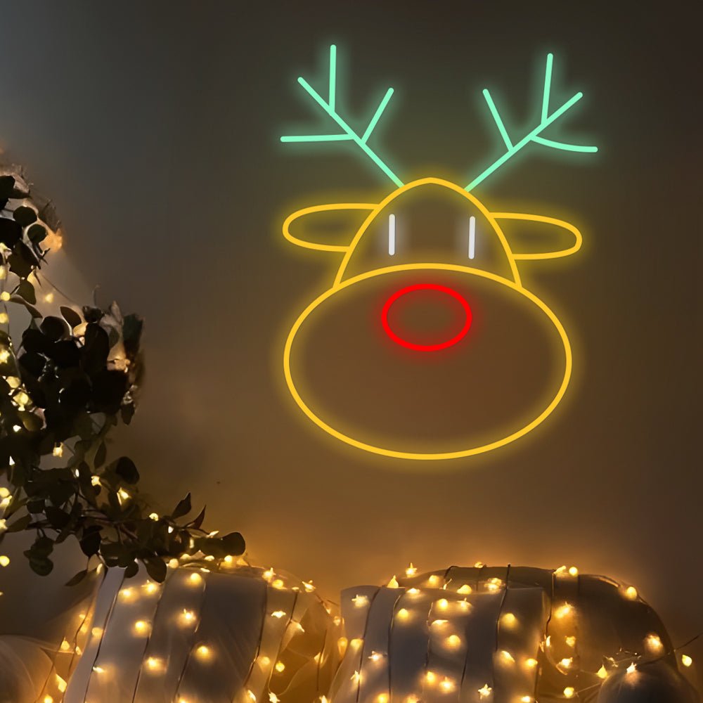LED Neon Reindeer Head Wall Art with Dimmer – Modern Holiday Glow