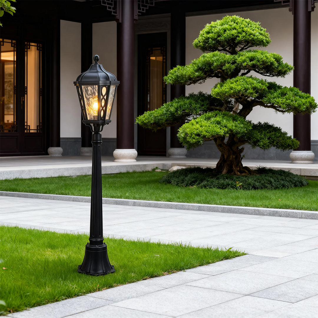 Modern European Outdoor Post Light with Clear Glass Shade