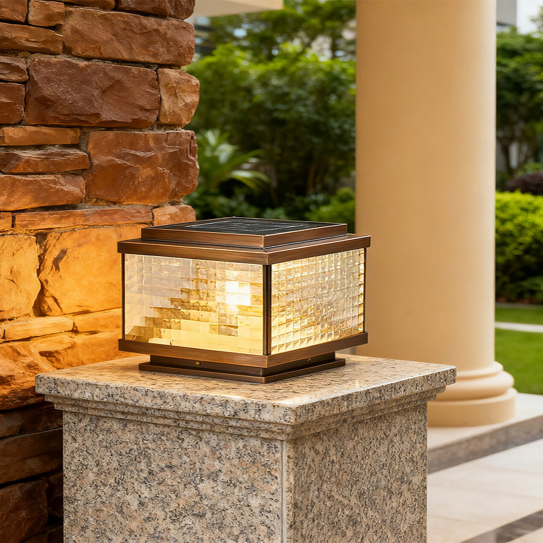 All-Copper Pillar Cap Light with Solar & Hardwired Options