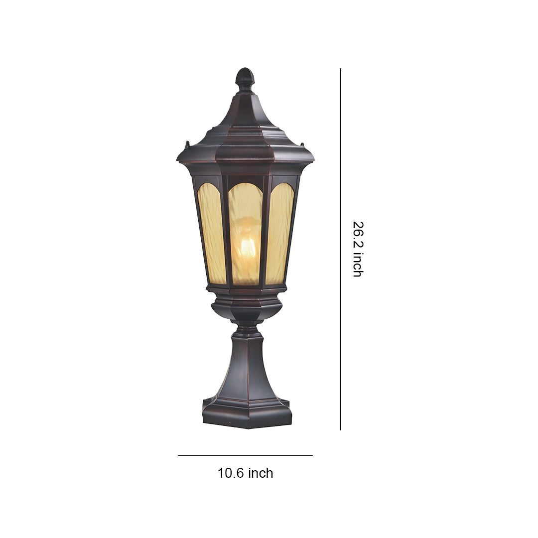 Retro Outdoor Pillar Light with Clear Glass Shade in Coffee Finish