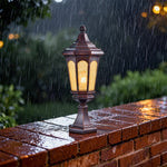 Retro Outdoor Pillar Light with Clear Glass Shade in Coffee Finish
