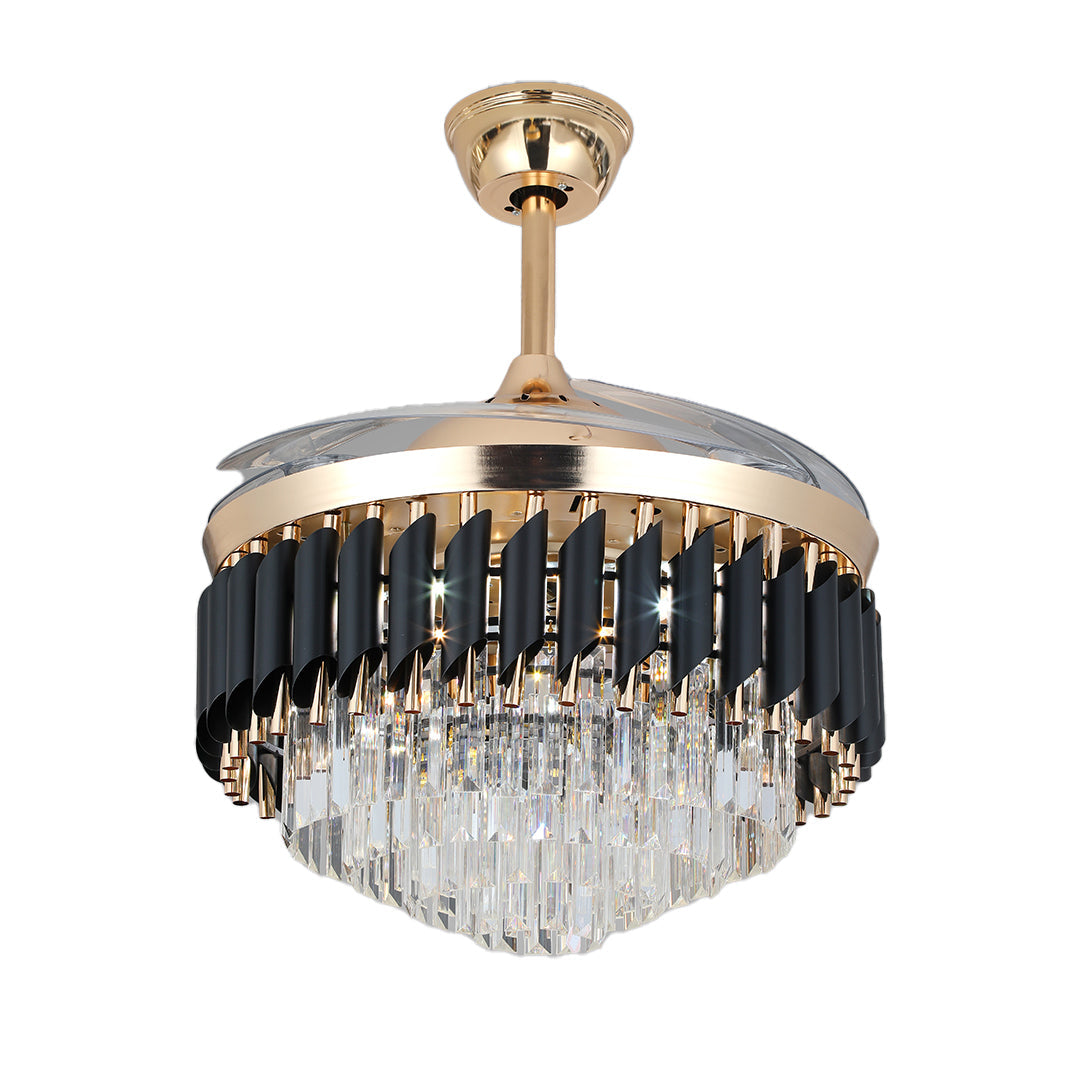 Luxury Black Ceiling Fan with Crystal Light and Transparent Blades
