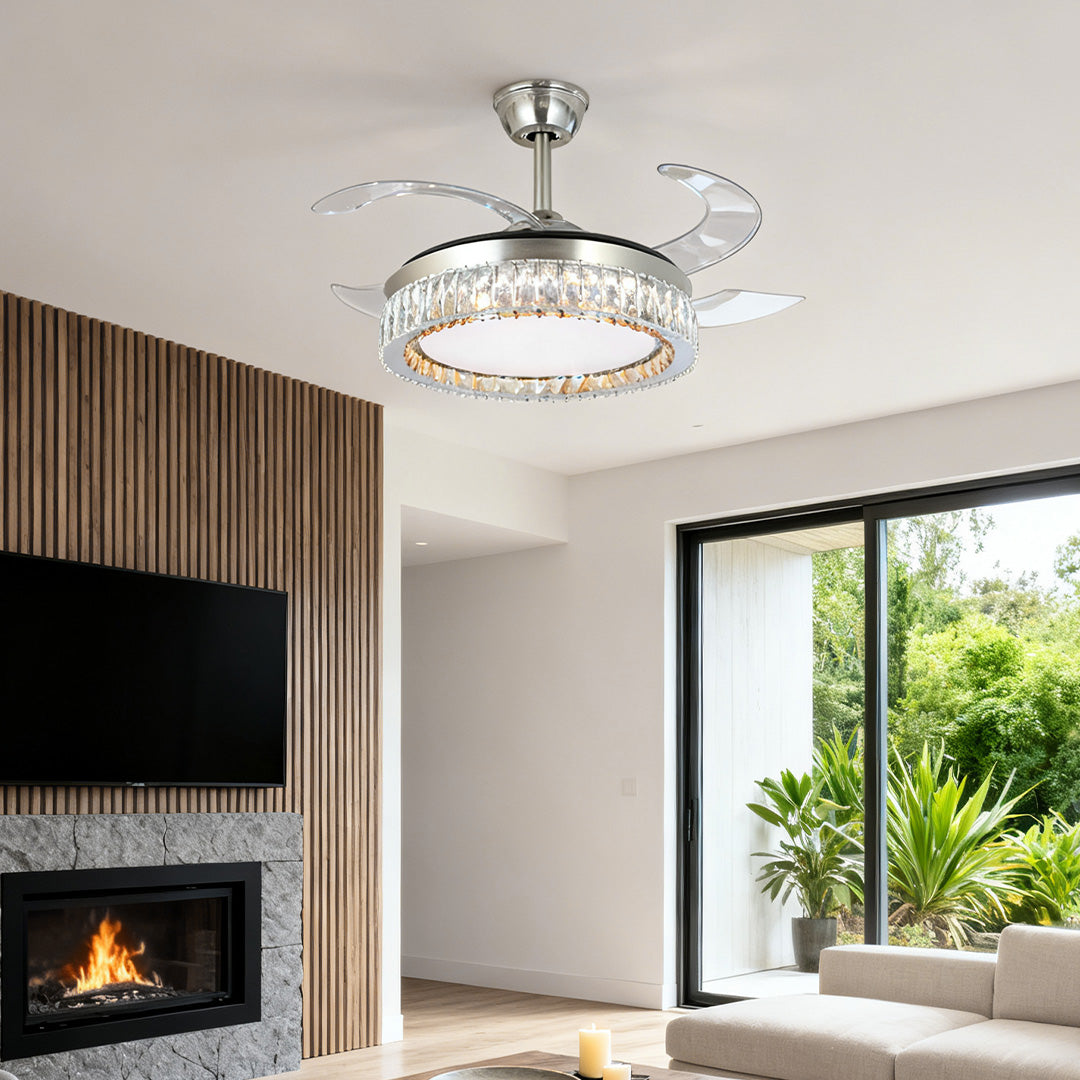 Lumière Crystal Ceiling Fan with Dimmable LED Light in Nickel