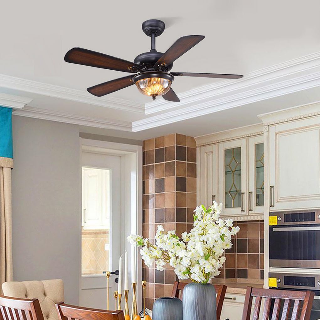 Retro Wooden Ceiling Fan with Dimmable LED Light, 42 Inch, Country Style