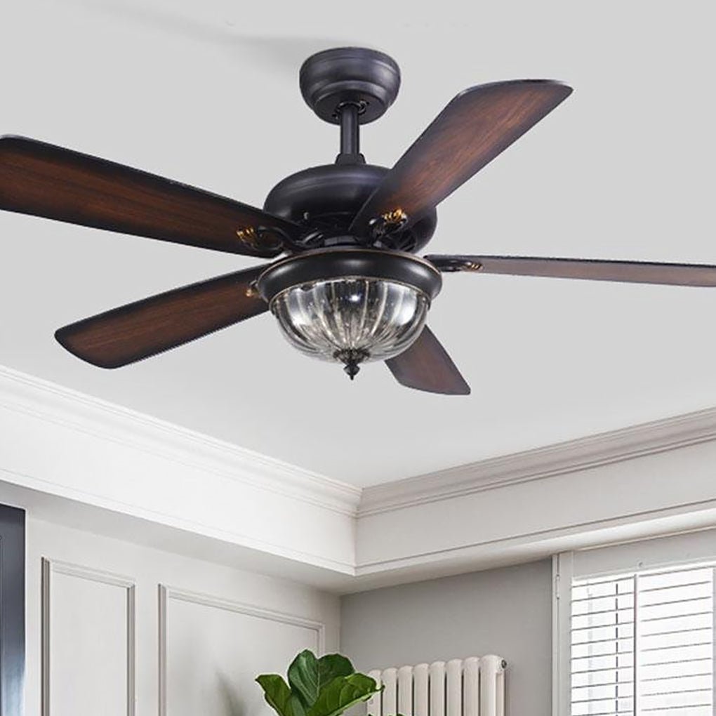 Retro Wooden Ceiling Fan with Dimmable LED Light, 42 Inch, Country Style