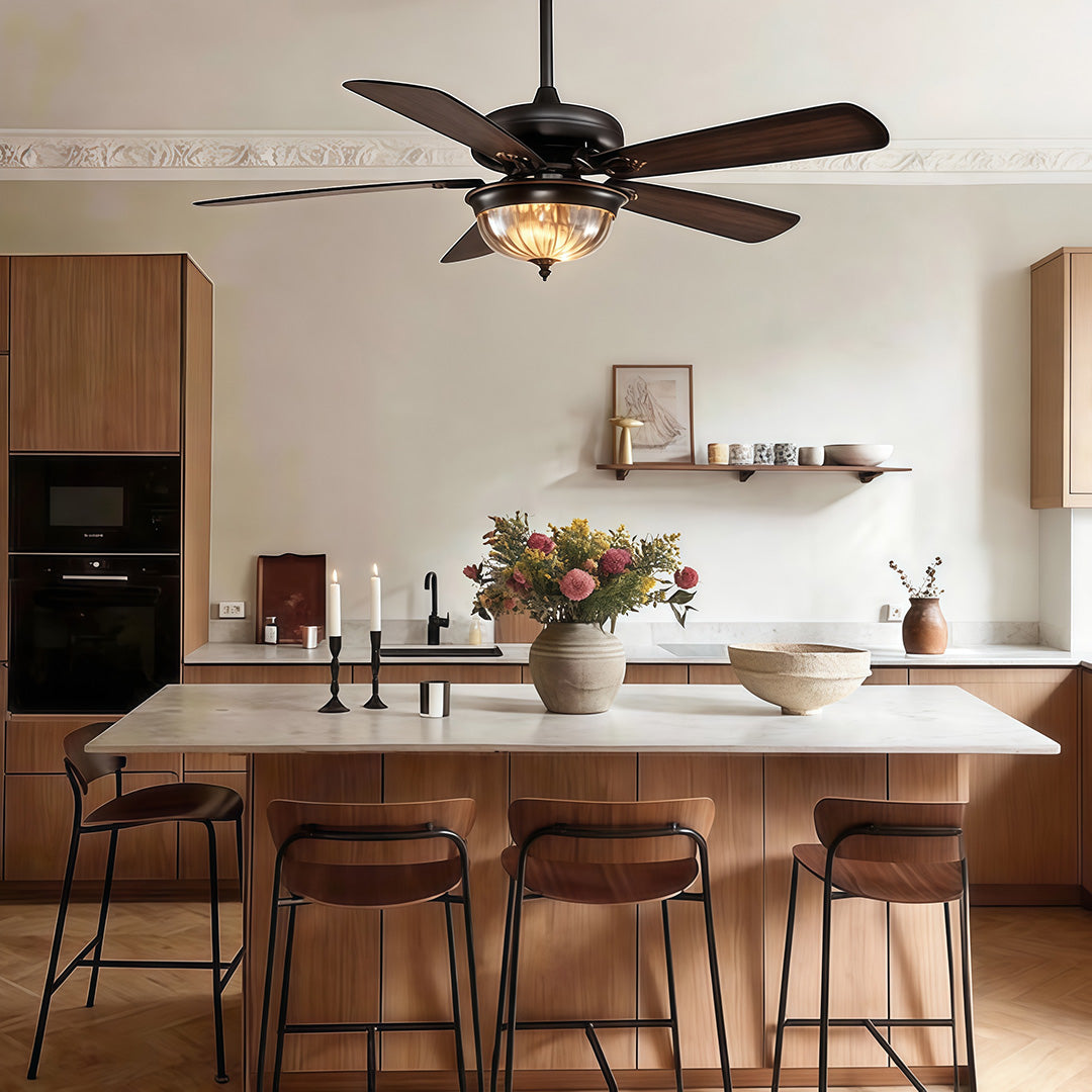 Retro Wooden Ceiling Fan with Dimmable LED Light, 42 Inch, Country Style